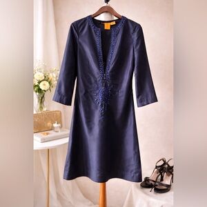 Tory Burch Navy Beaded Tunic Dress | 100% Silk  | Size S/4